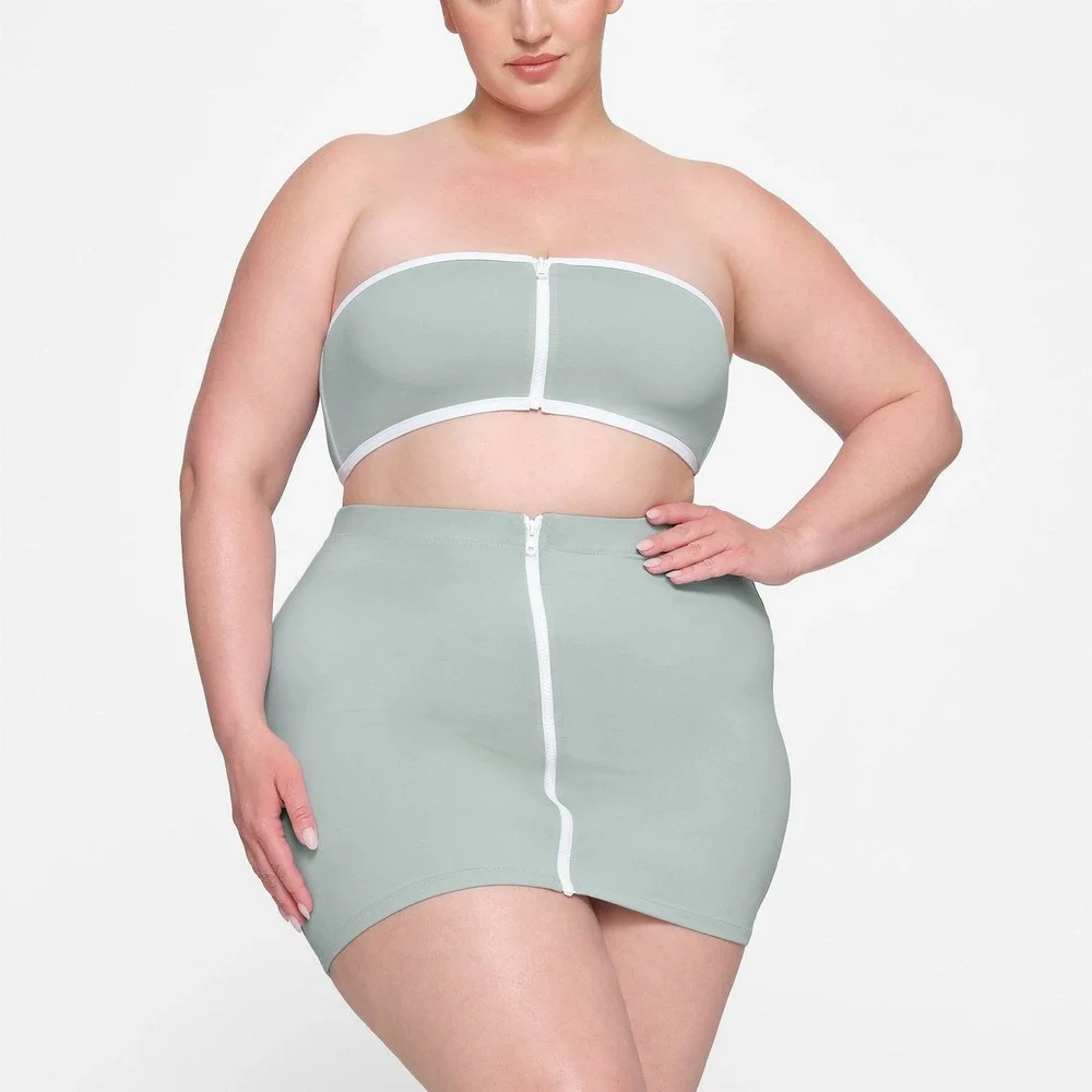 SKIMS Sporty Zipper Swim Bandeau Bikini‎ Top in Pacific Blue, Women's 3X, NWT